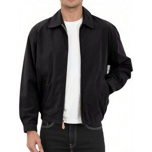 Men's Black Cotton Casual Stylish Versatile Zip Up Lightweight Bomber Jacket